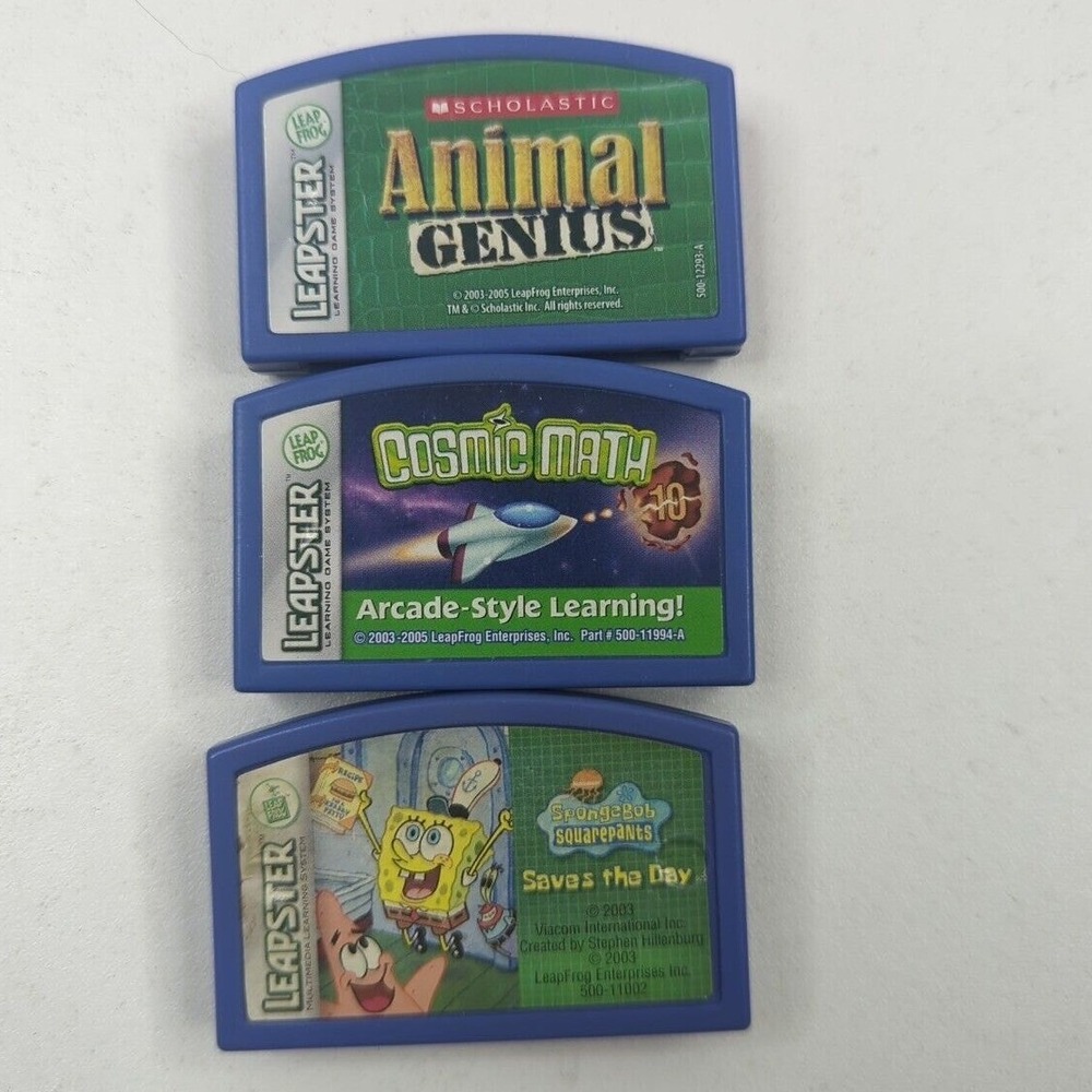 LeapFrog Leapster Games Lot Animal Genius Cosmic Math SpongeBob SquarePants 3pk